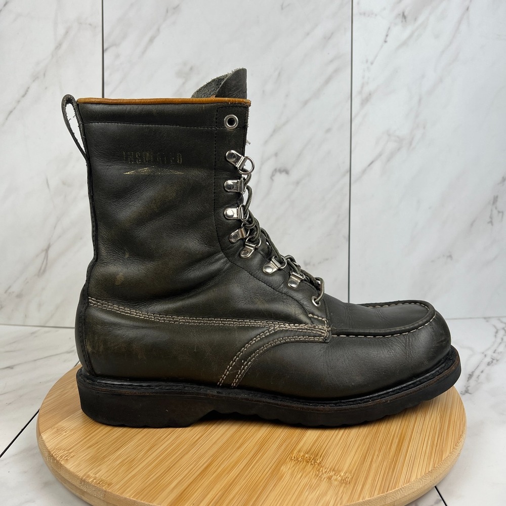 VTG Sears Ted Williams Mens Size 10 D Green Insulated Leather Hunting Boot 86035